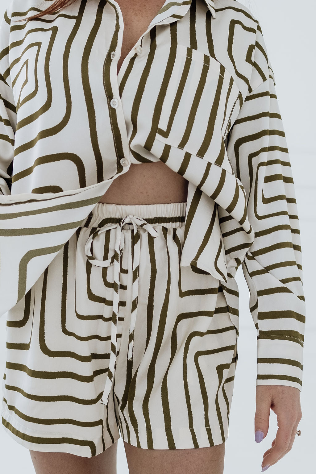 Daniella Olive Striped Short Set