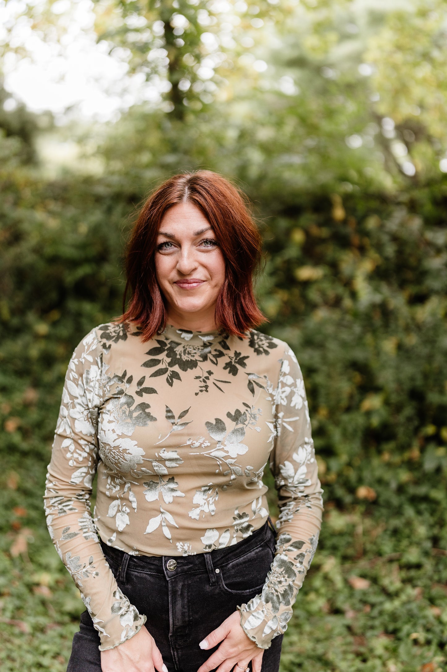 Kalina Velvet Floral Top-Olive