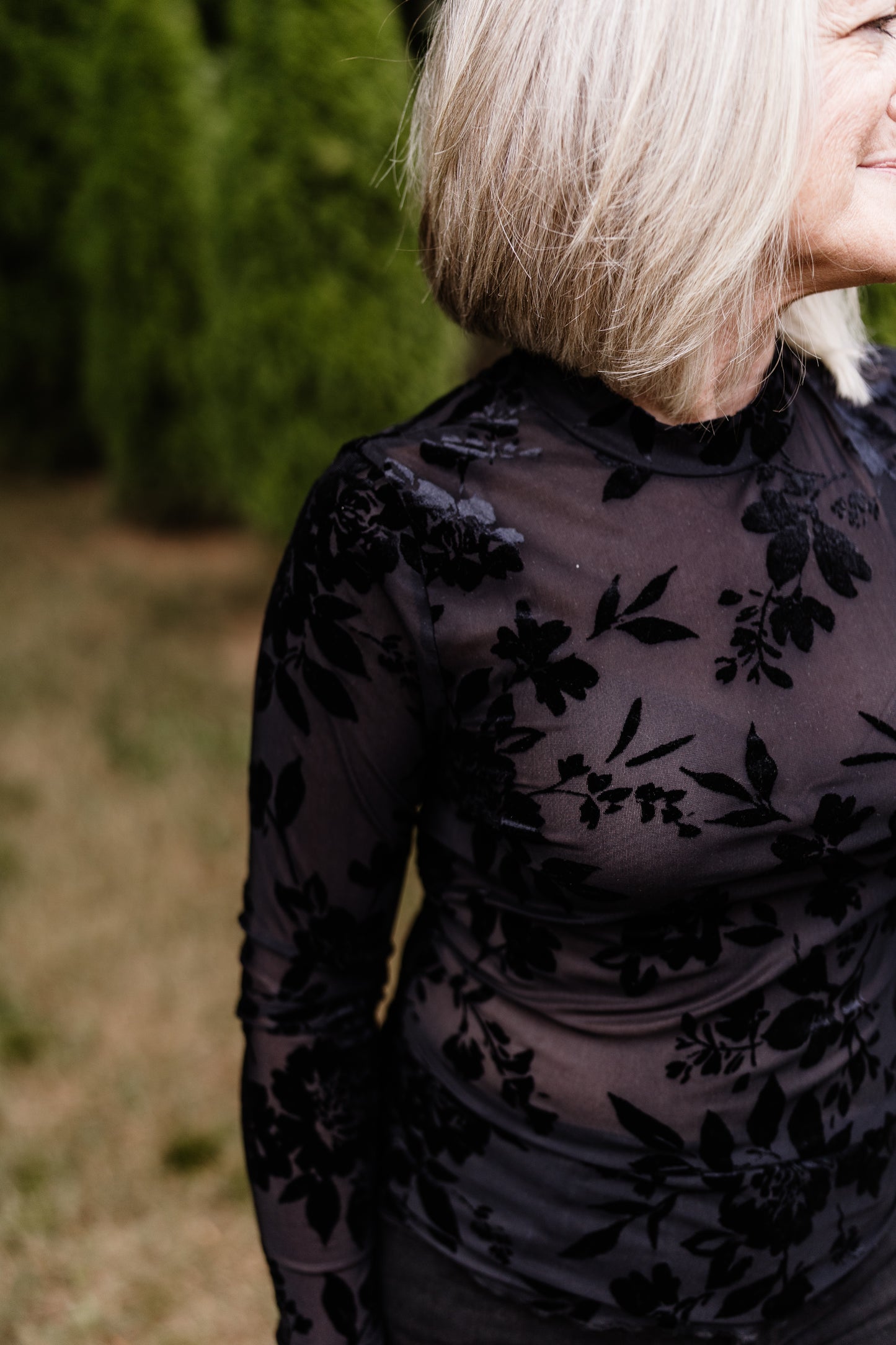 Kalina Velvet Floral Top-Black