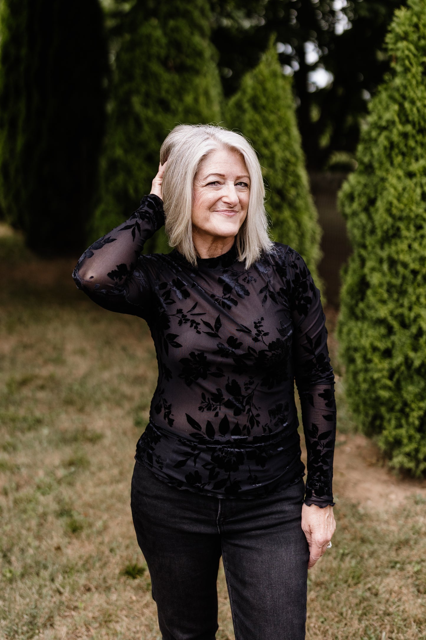 Kalina Velvet Floral Top-Black