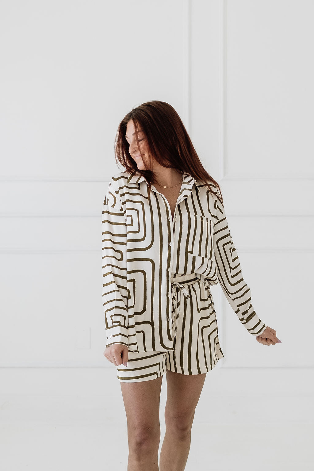 Daniella Olive Striped Short Set