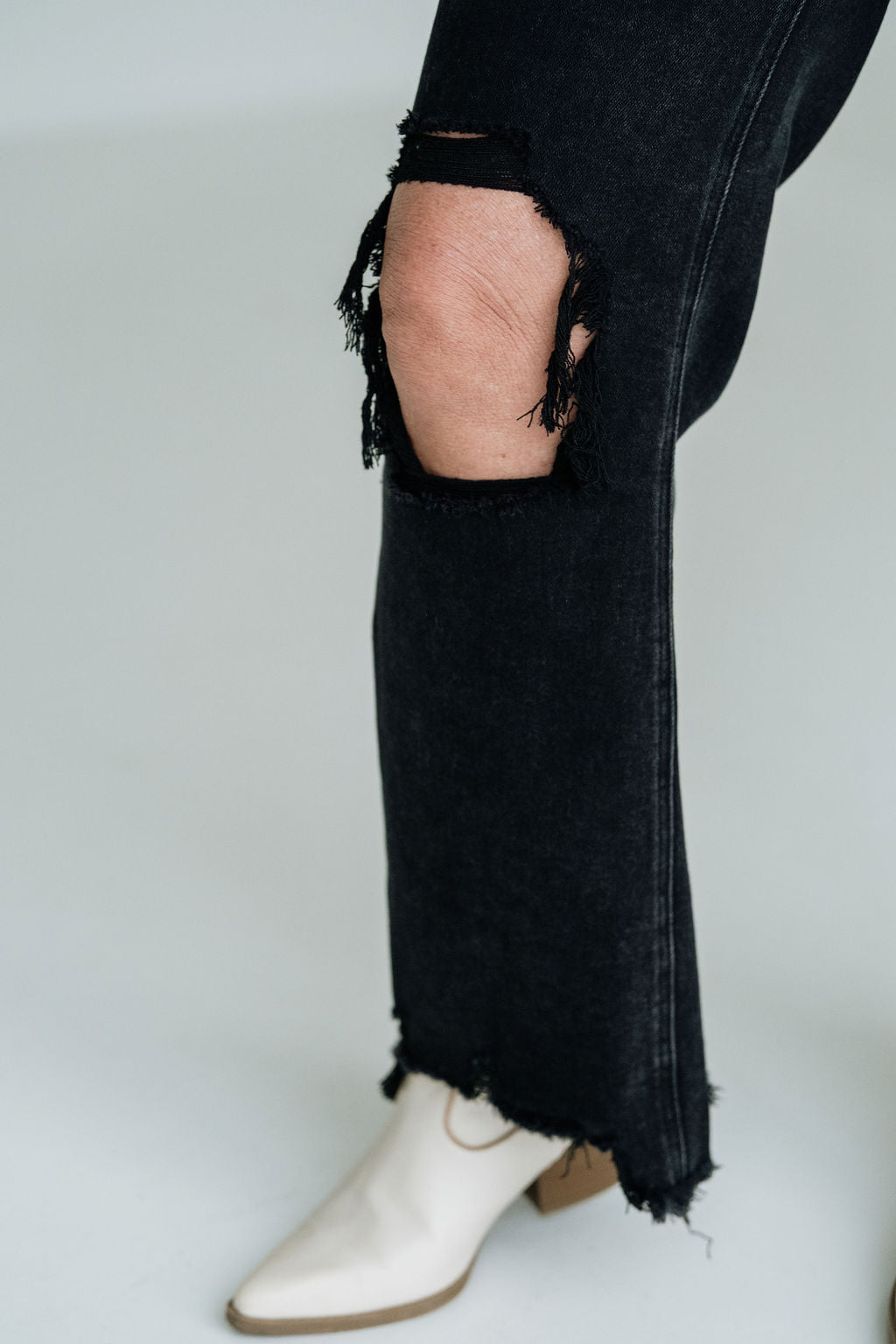 Risen Black Distressed Straight Crop Jeans