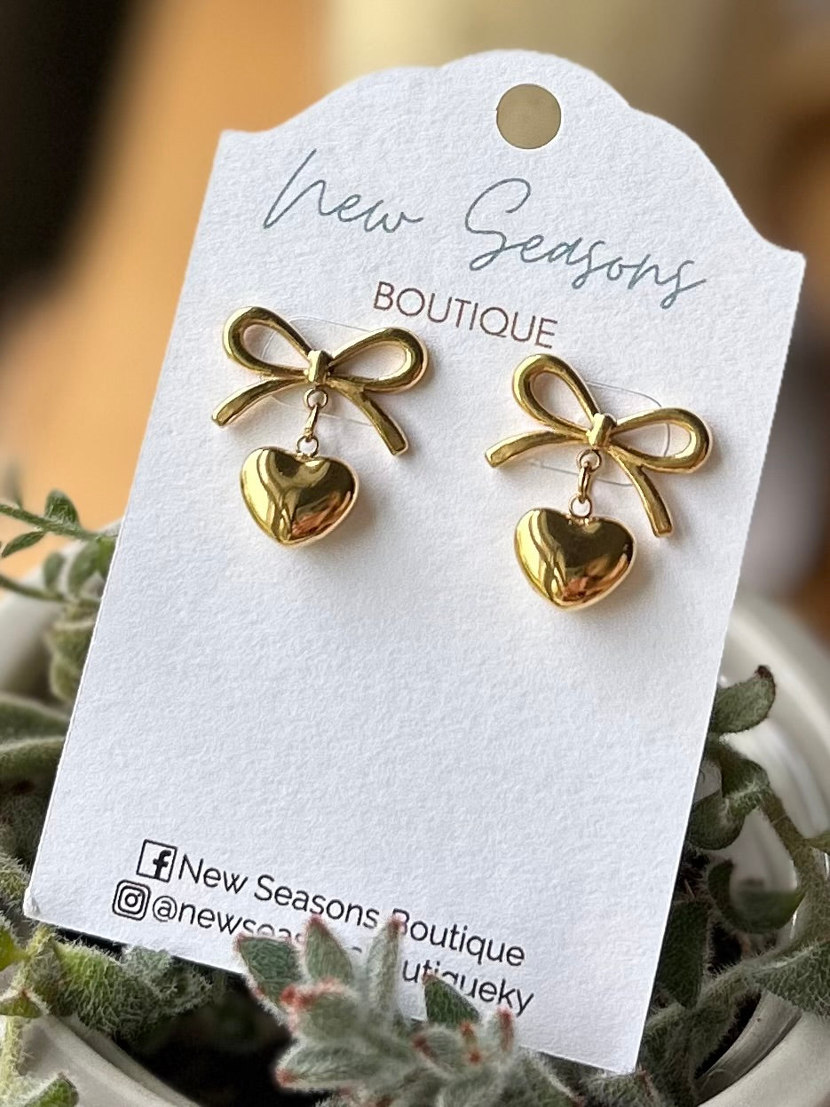 Bow Heart Drop Earrings