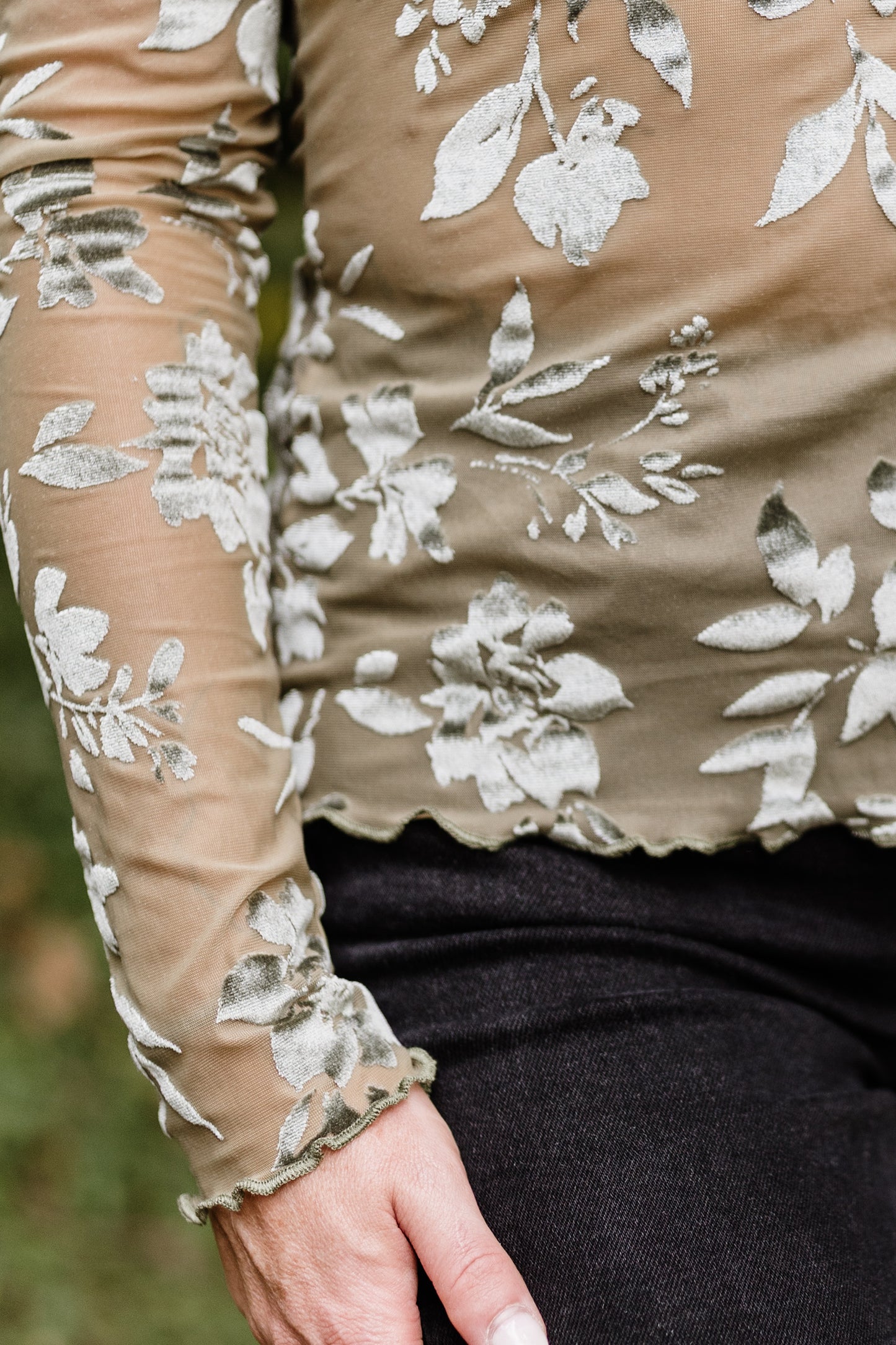 Kalina Velvet Floral Top-Olive
