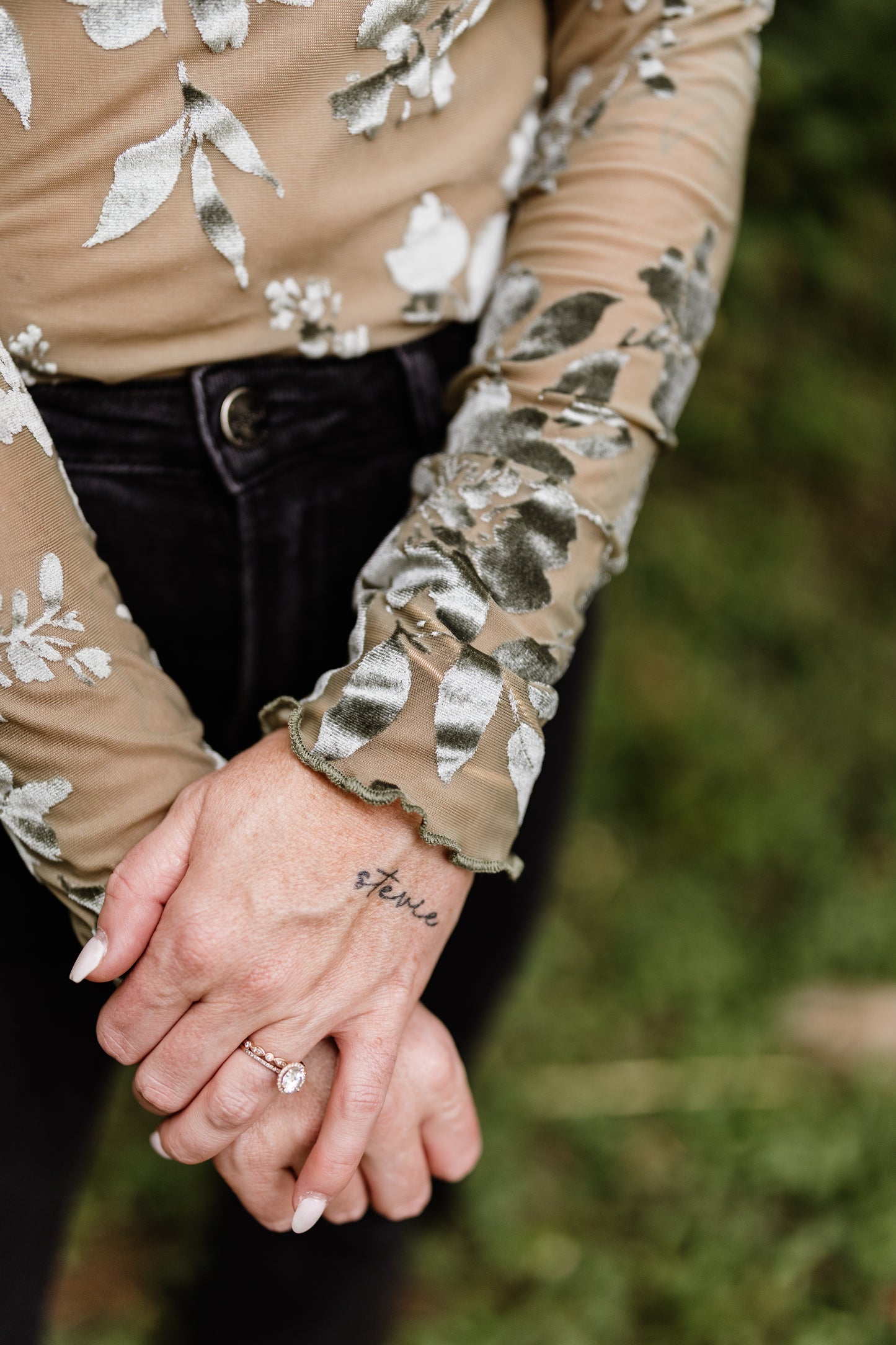 Kalina Velvet Floral Top-Olive
