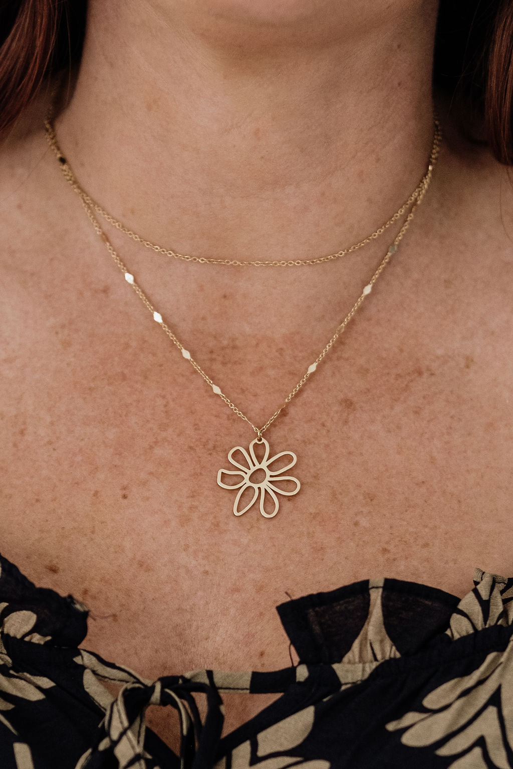 Gold Layered Open Flower Charm Necklace